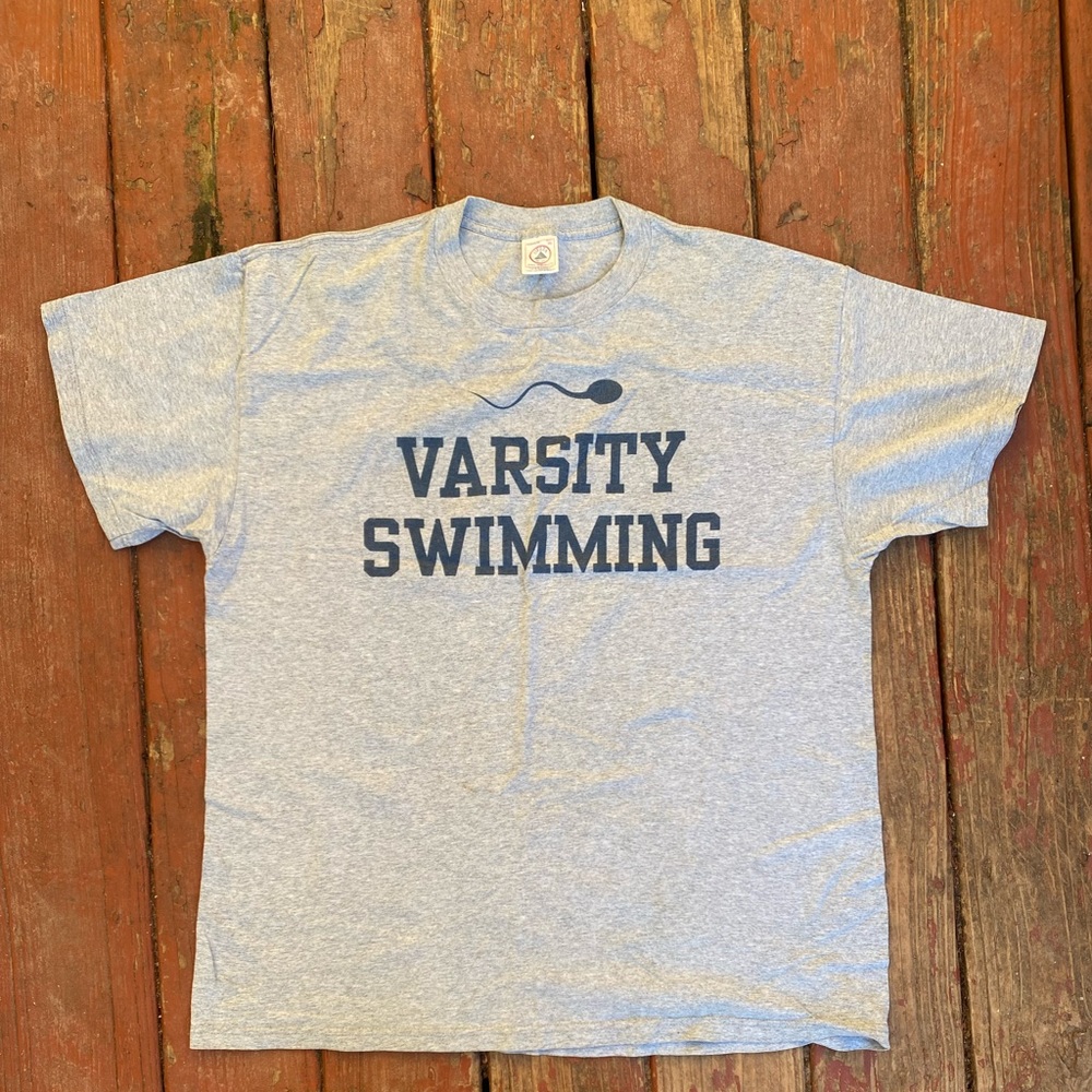 vintage 90s “varsity swimmers” parody tee